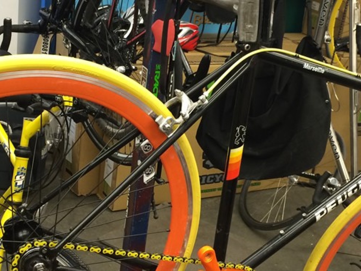 a black and yellow bicycle