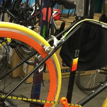 a black and yellow bicycle